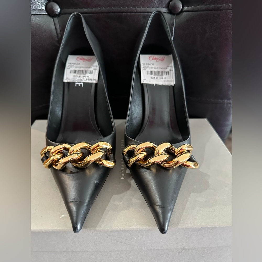 VERSACE Medusa embellished leather pumps